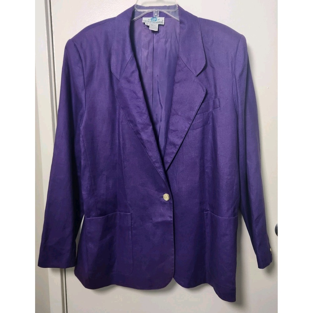 Nicole Summers Purple Linen Blazer Women's 18 Lined Single Breasted‎ Pockets Vtg